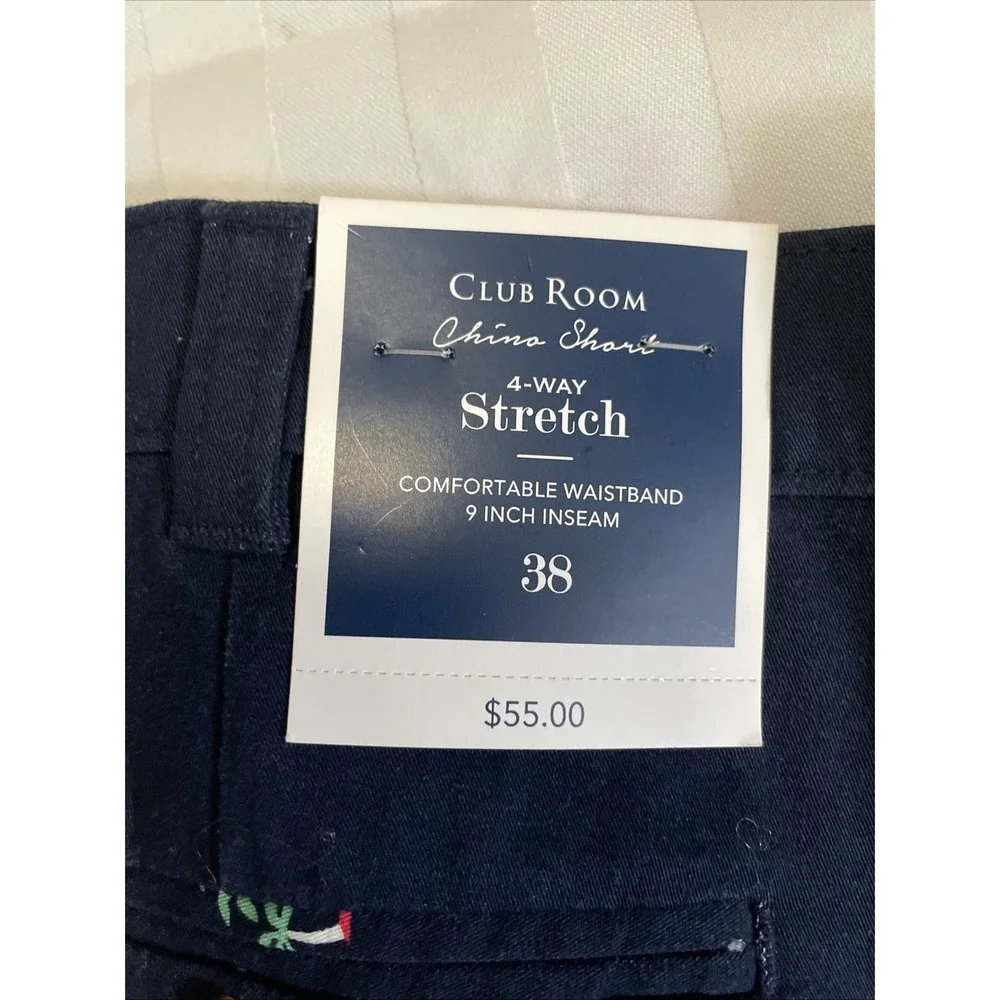 Club Room All Over Palm Trees Navy Blue Chino Shorts NWT Men's Size 38x9 Stretch